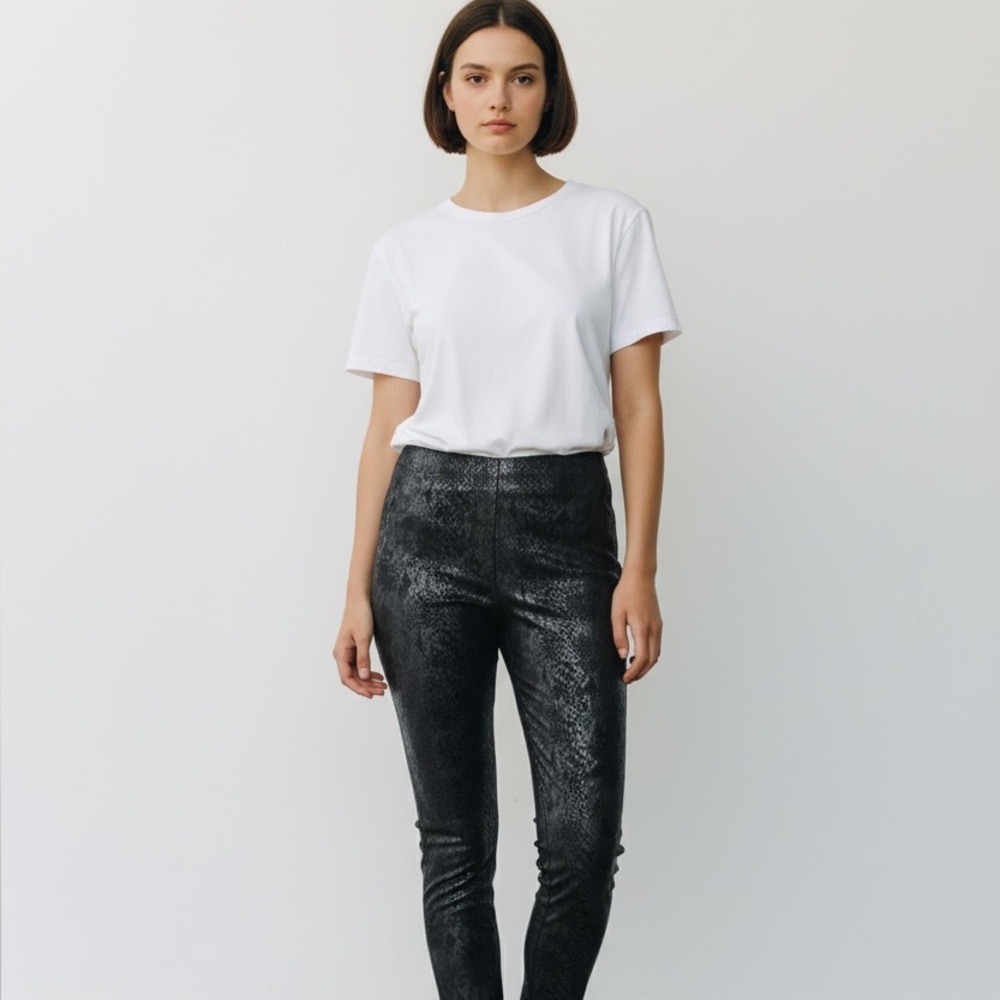 INC International Concepts Black & Silver Snakeskin Print Pants Skinny Leg 10/M